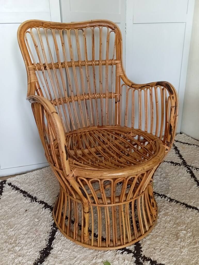 Bonacina rattan armchair, Italy, 1960s
