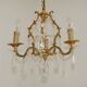 French Vintage Brass Mid Century 3 Light 3 Sided Crystal Cage Chandelier