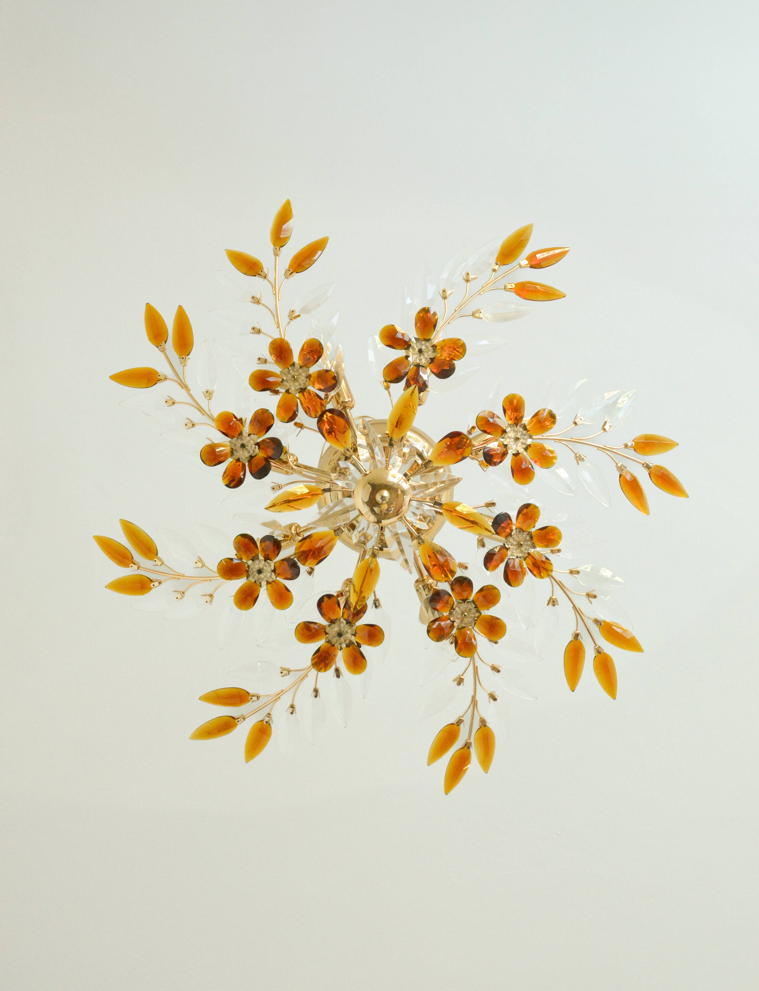 Large amber crystal floral chandelier – Maison Baguès style