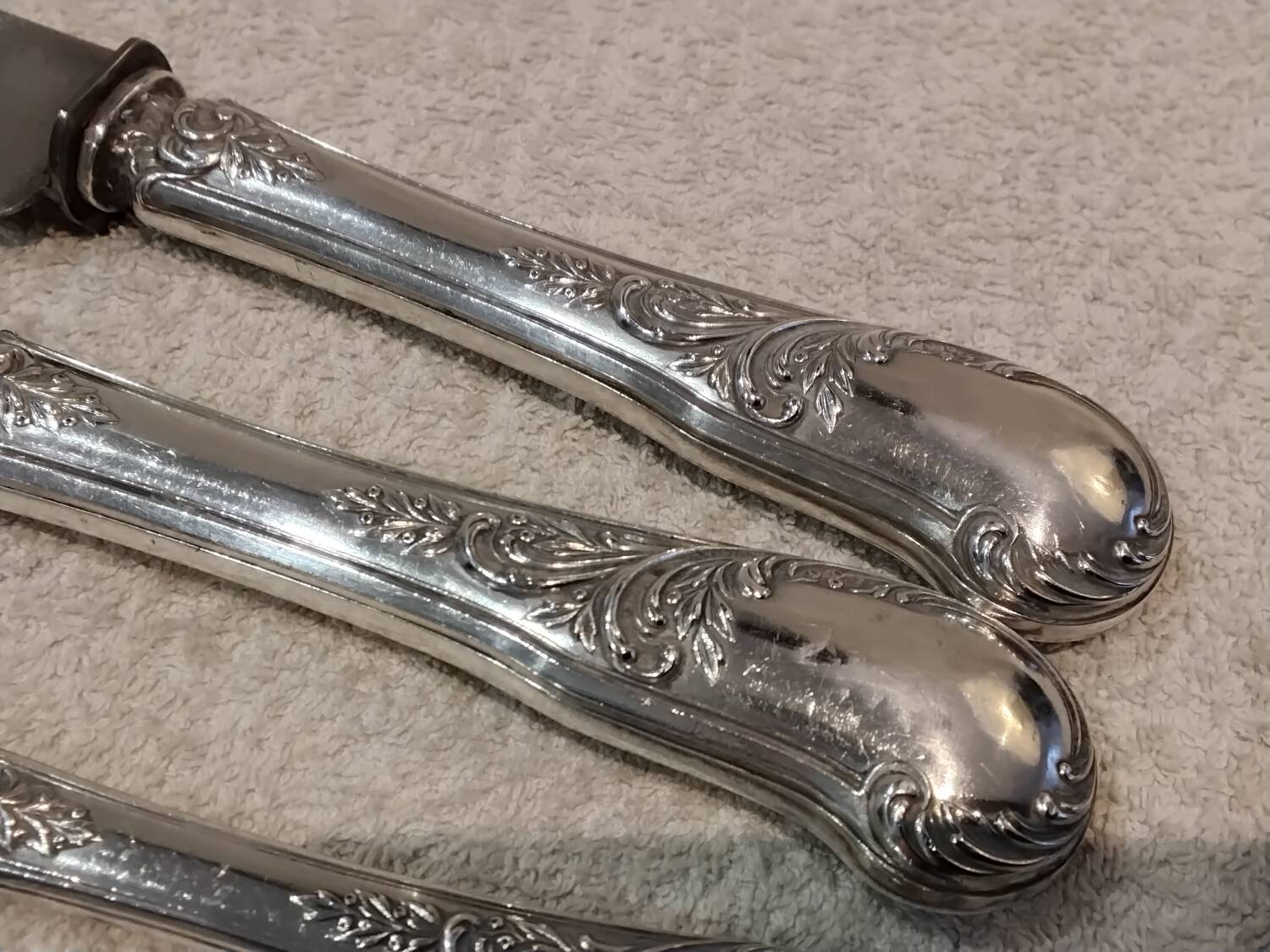 Salad serving set, silver handle, 950 Minerva, Rococo style.