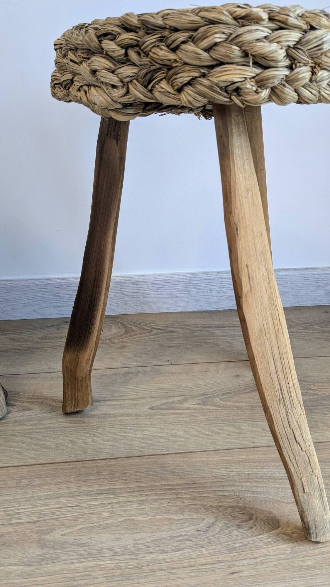 Pair of brutalist tripod stools attributed to Audoux & Minet.
