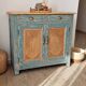 Antique blue-green patinated wooden sideboard – 2 doors, 2 drawers