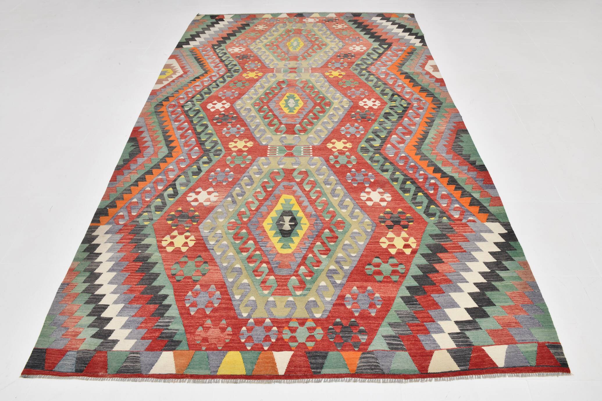 6x10 Kilim Multicolor Geometric Style Vintage Kilim Rug, 184x304 Cm