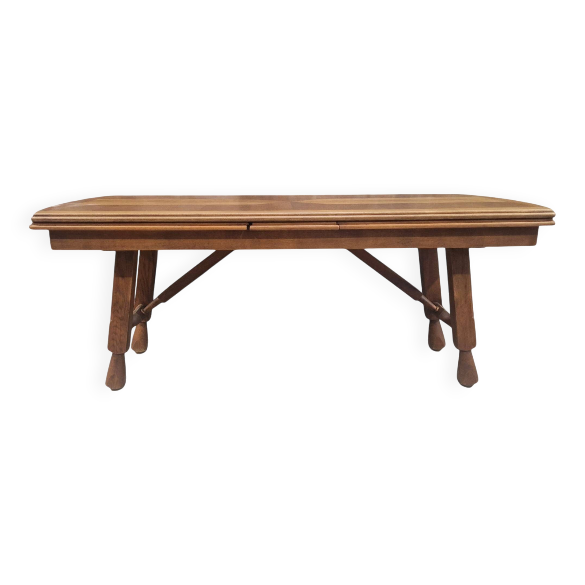 XXL Brutalist Oak Dining Table, Guillerme et Chambron