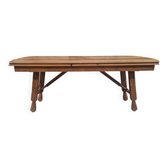 XXL Brutalist Oak Dining Table, Guillerme et Chambron