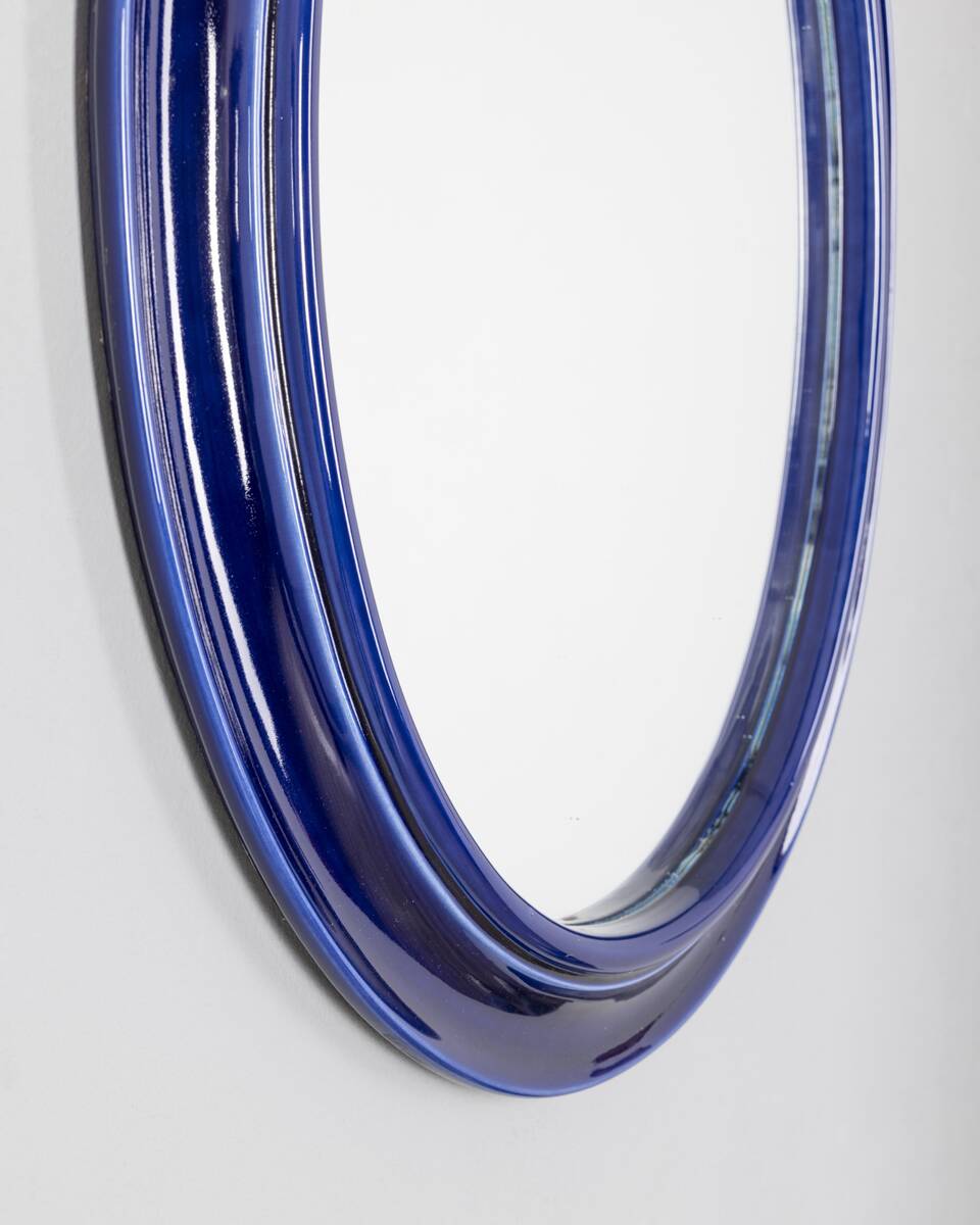 Vintage 1970s blue ceramic wall mirror Italian design