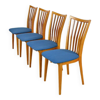 4 chaises vintage en hêtre blond 1960