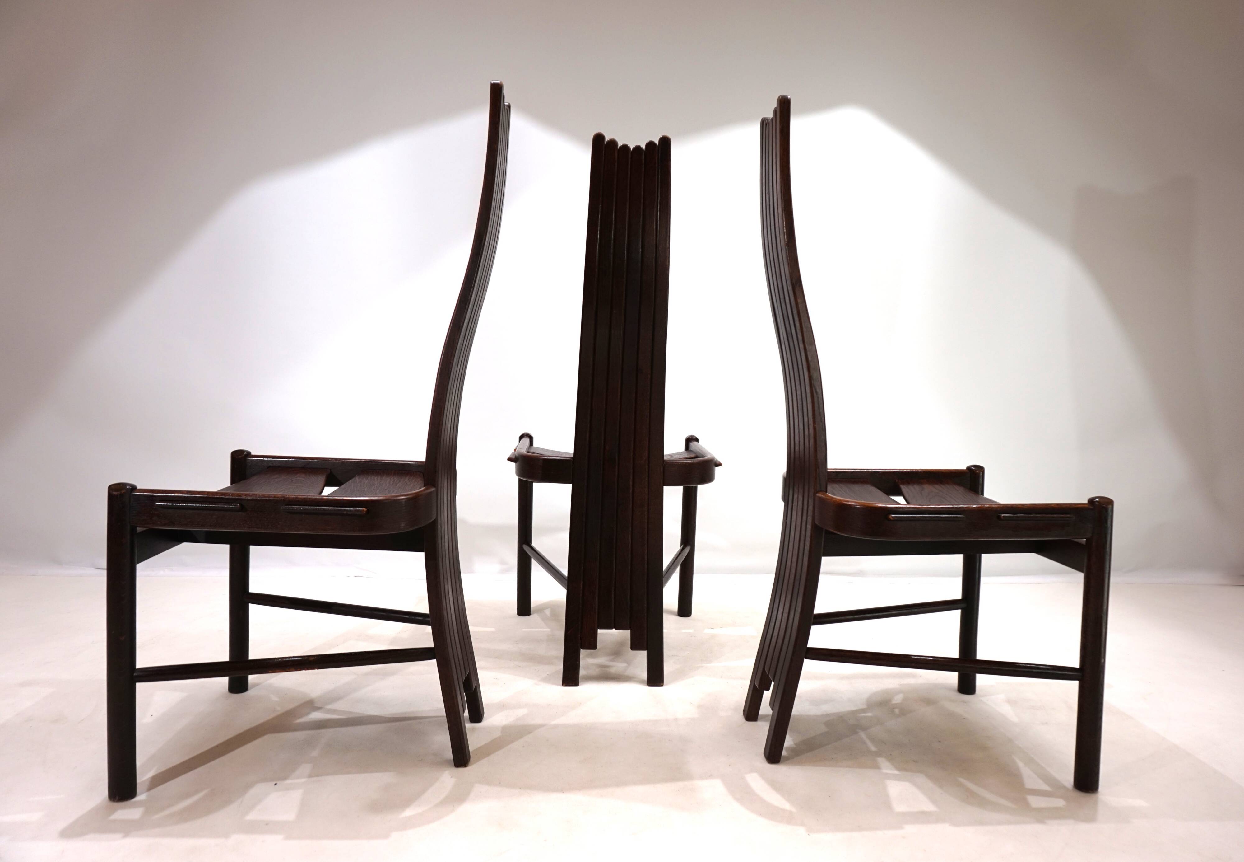 Set of 3 Allmilmö brutalist dining chairs oak, 1980