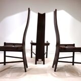 Set of 3 Allmilmö brutalist dining chairs oak, 1980