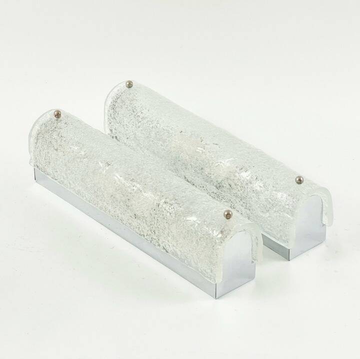 Paire de lampes murales en verre de Murano tubulaire du milieu du siècle de Hillebrand, années 1970.