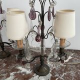 pair of chandeliers, lamp, silver-plated metal, crystal, tassels, florets, pendant, rosettes