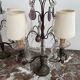 pair of chandeliers, lamp, silver-plated metal, crystal, tassels, florets, pendant, rosettes