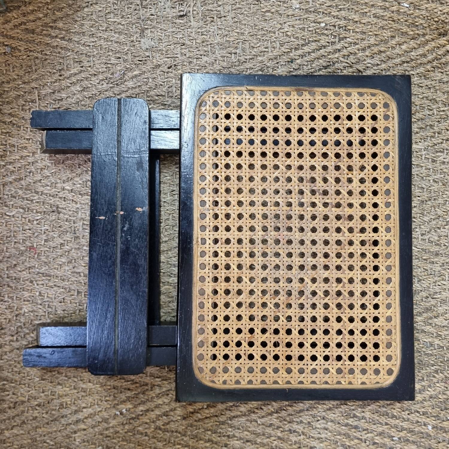Cannage rattan footrest stool from 1970