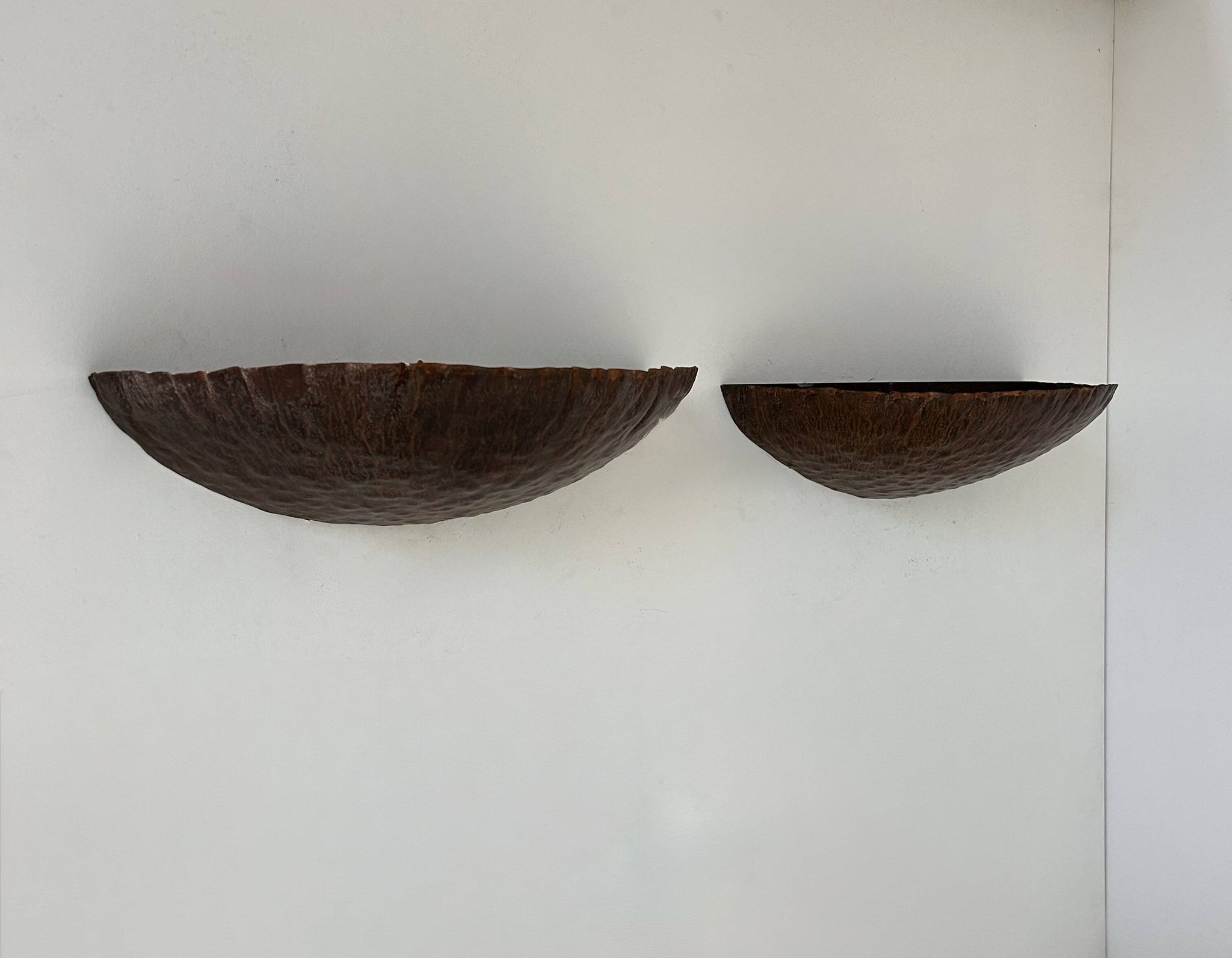 Pair of vintage wall lights, treated rusted metal, France, 1980