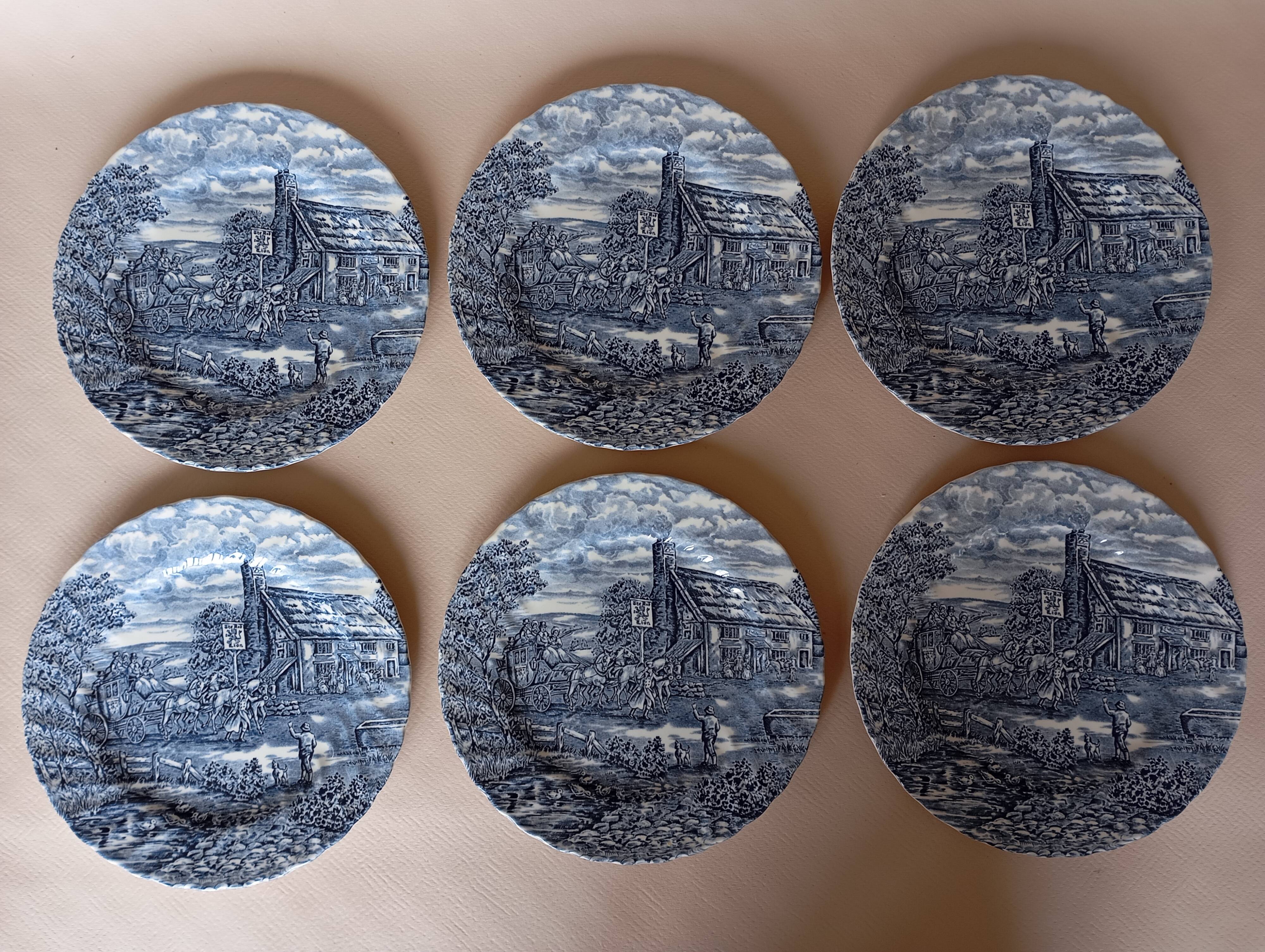 6 English Bursley "The Posthouse" dinner plates