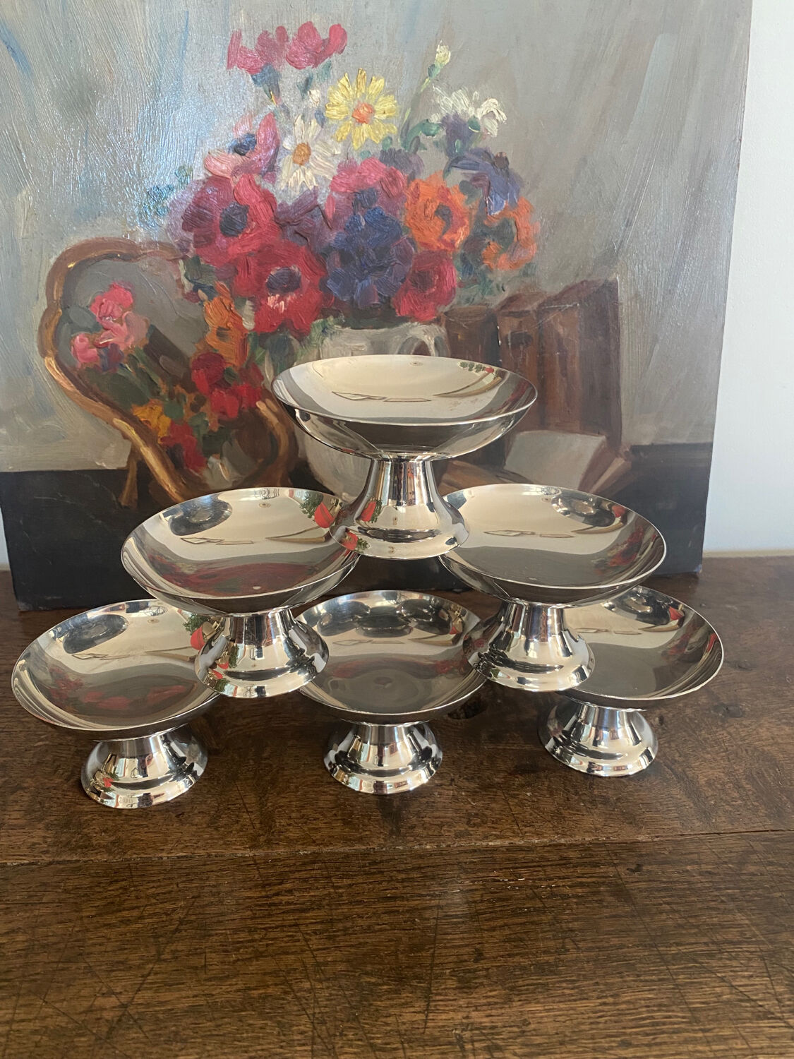 Lot De 6 Coupes à Glace Vintage En Inox – Made In France, Années 80, état Superbe