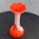 Orange and white opaline vase in the shape of a vintage flower corolla