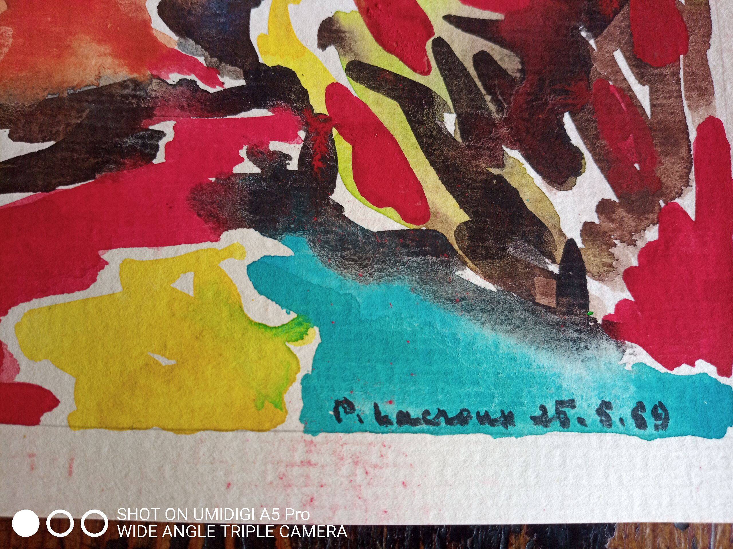 Gouache on paper from 1989, Pierre Lacroux (1909-1993)