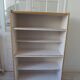 Vintage oak veneer bookcase, pearl gray interior, metal legs