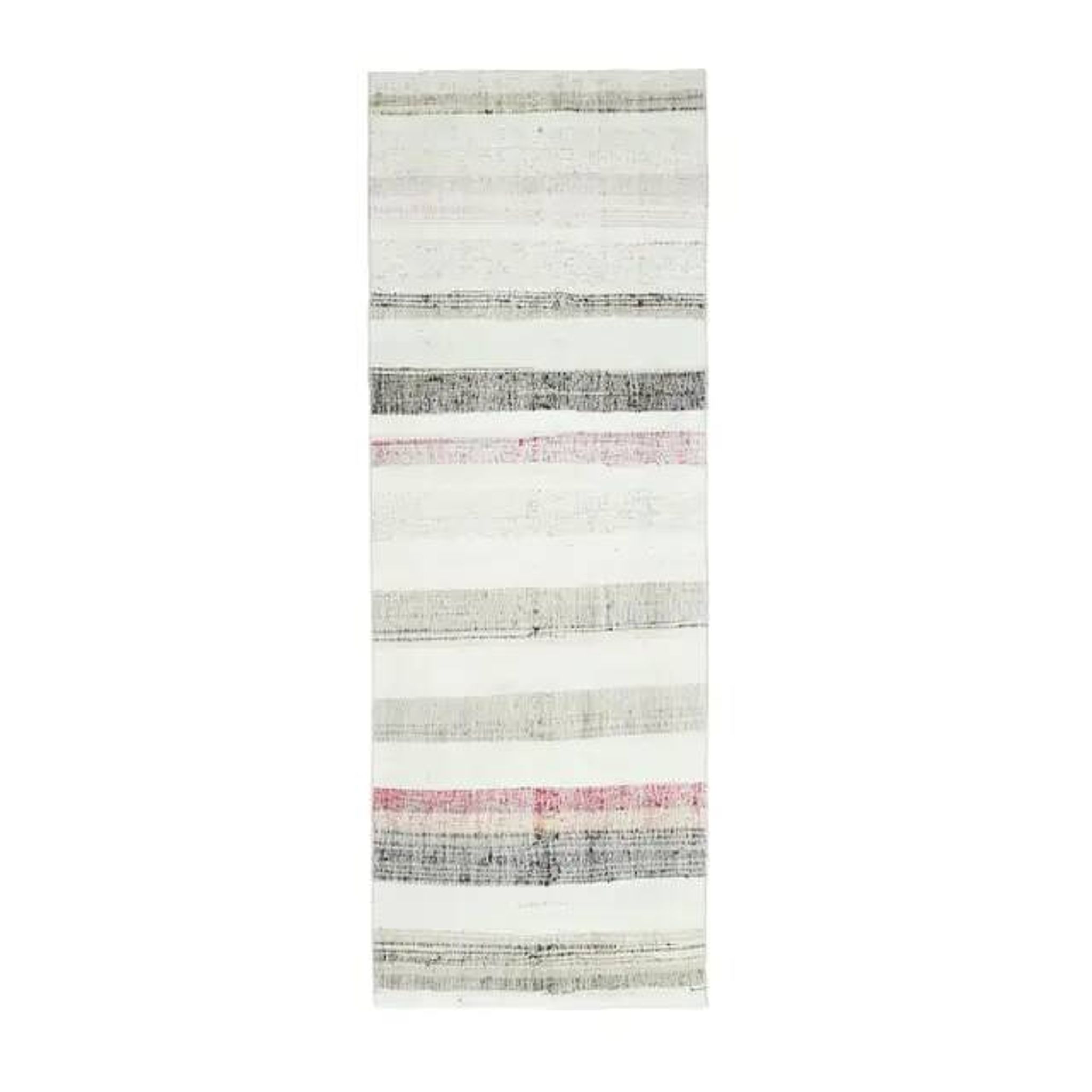 Vintage Turkish hand-knotted wool cotton white kilim runner rug  95x265