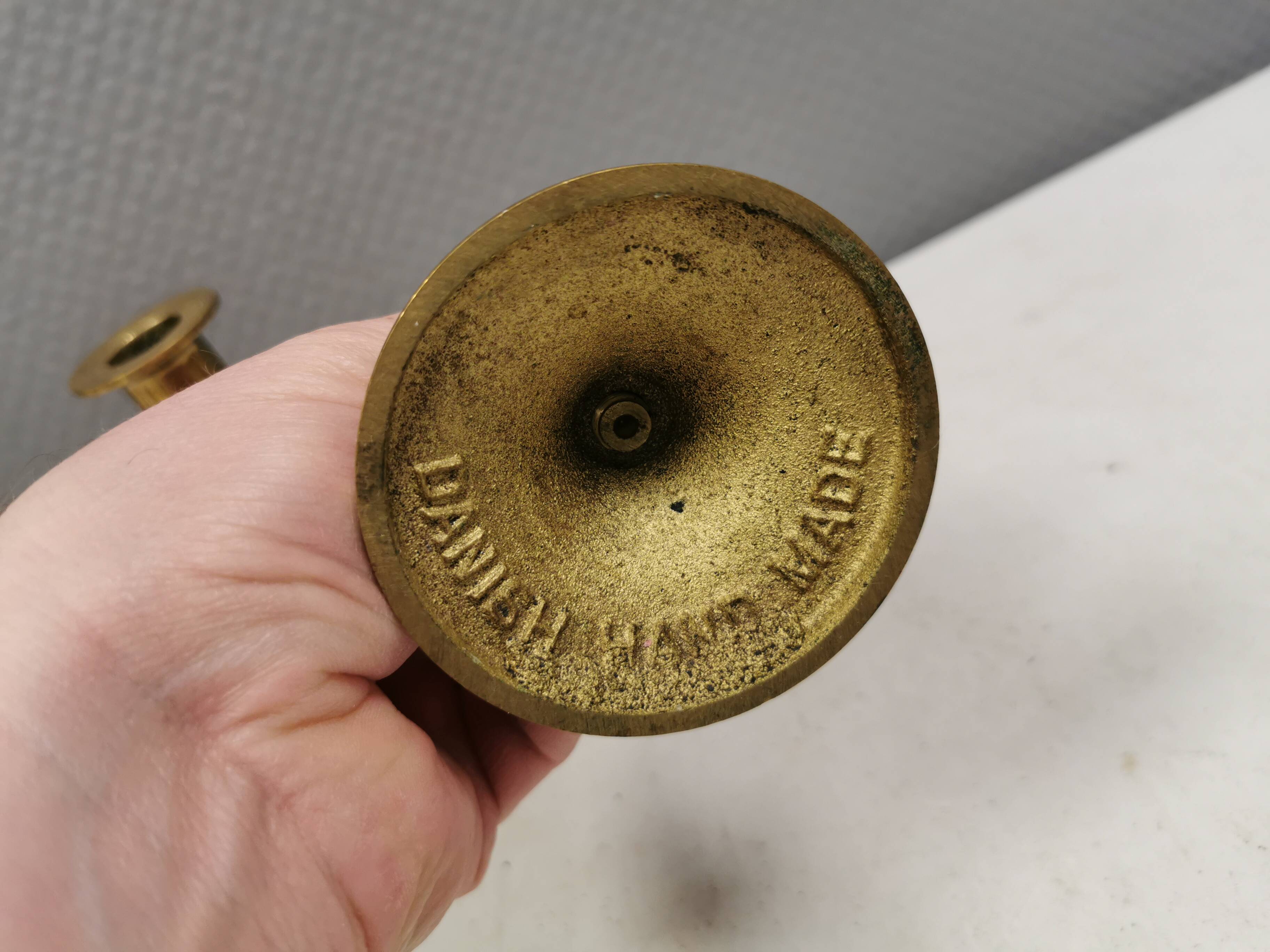 A set of vintage brass candlesticks. Denmark 1960-70s.