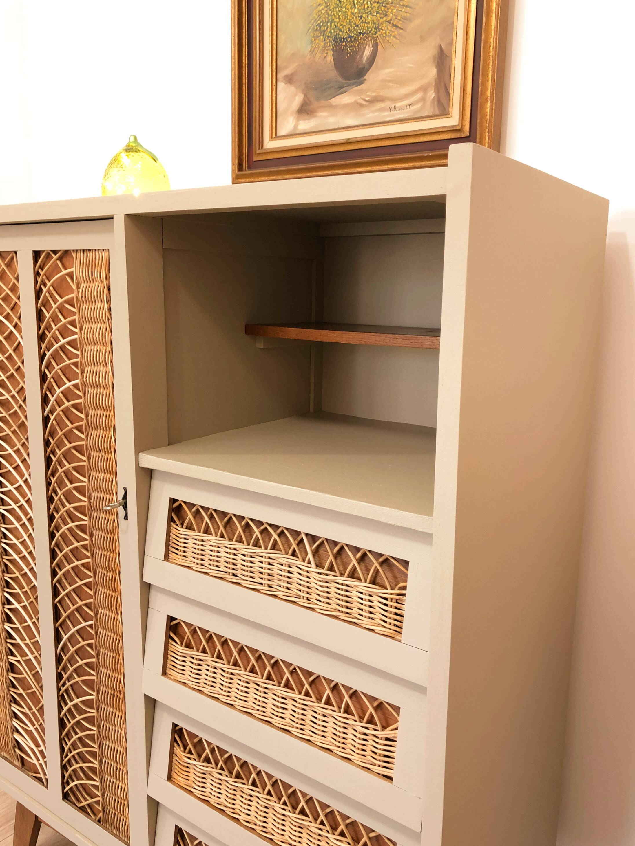 60s/70s wardrobe in wood and rattan