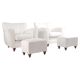 2 sets of Italian armchair with pouf in white fabric, Italy, 1940s