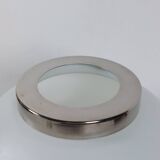 Pair of vintage futuristic style table lamps in chrome and opal glass.