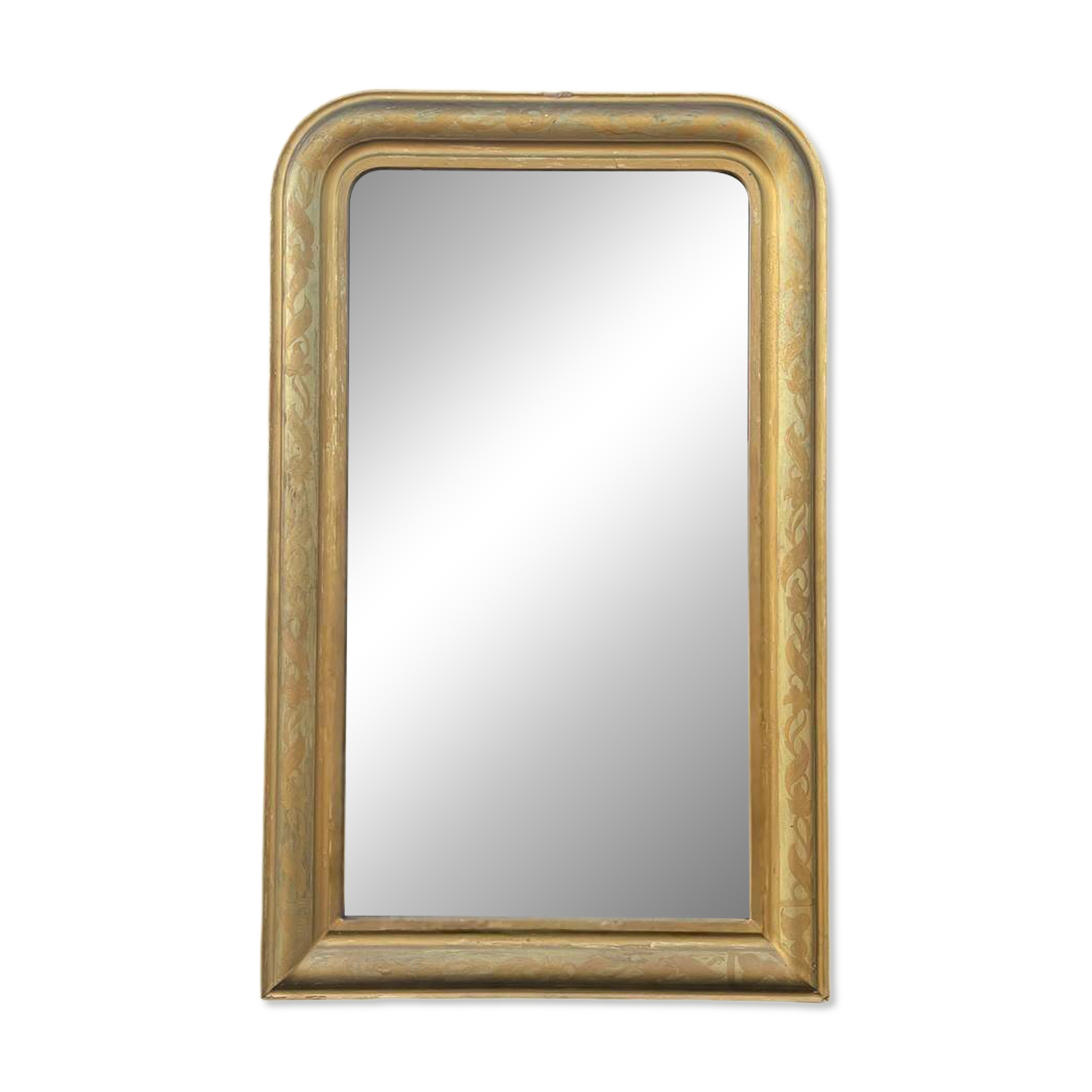 Grand miroir ancien français doré à décor floral peint