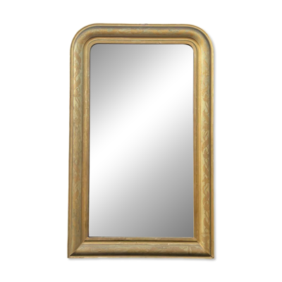 Grand miroir ancien français doré à décor floral peint