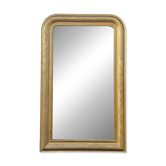 Large antique French gilded mirror with painted floral decoration.