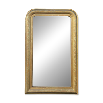 Large antique French gilded mirror with painted floral decoration.