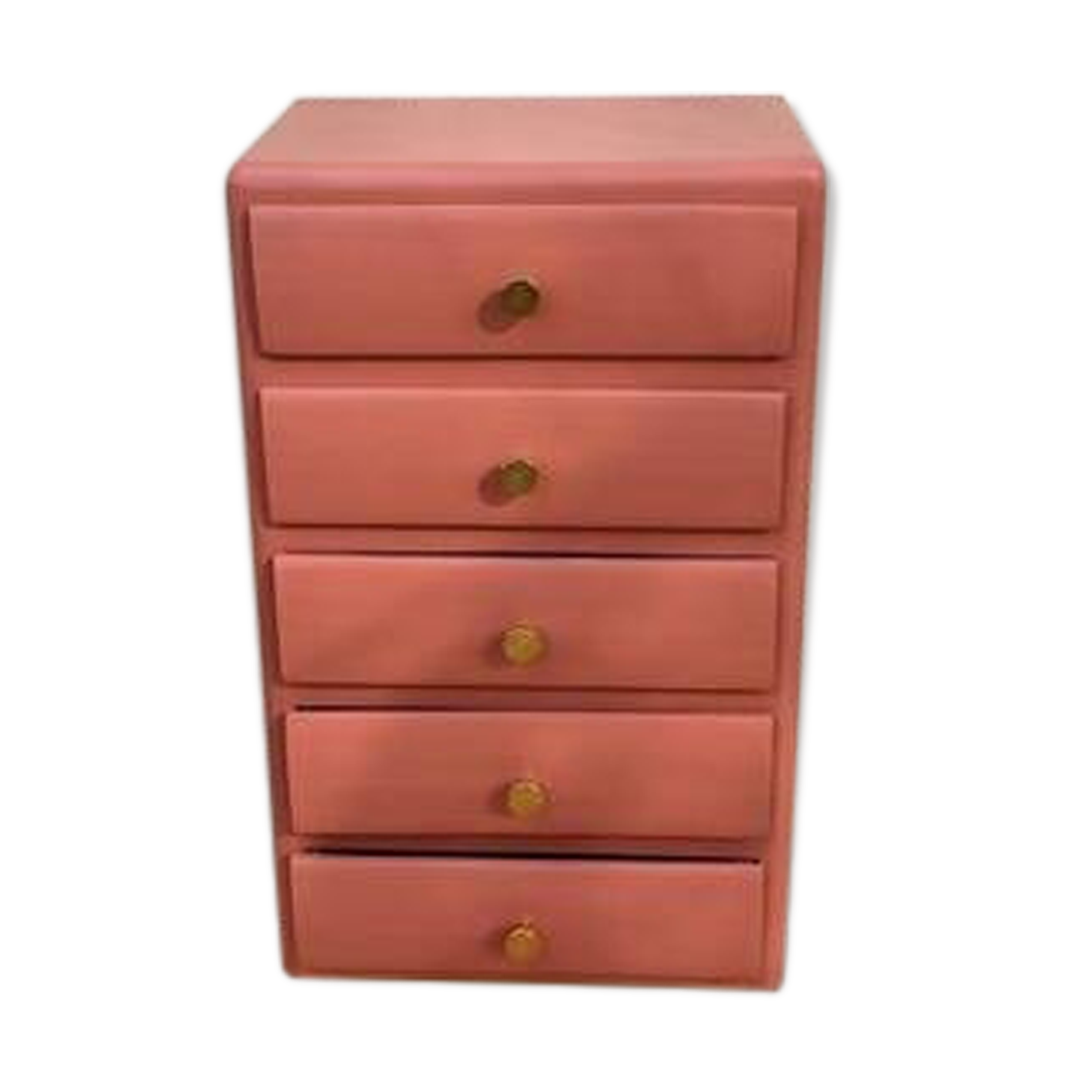 Restored vintage chest of drawers – 1960 – Terracotta & brass – unique piece