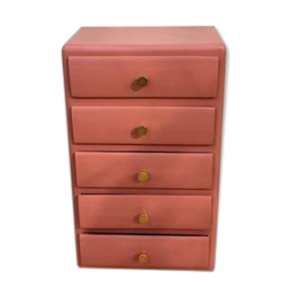 Restored vintage chest of drawers – 1960 – Terracotta & brass – unique piece