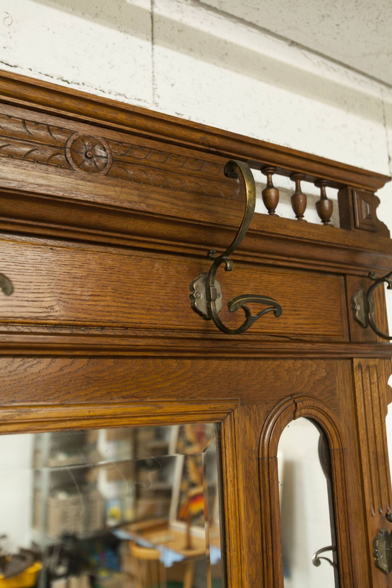 Napoleon III style walnut wardrobe, late 19th century, 3 mirrors, marble top, 8 coat hooks