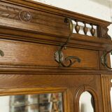 Vestiaire Napoléon III en noyer fin 19e, 3 miroirs, marbre, 8 patères