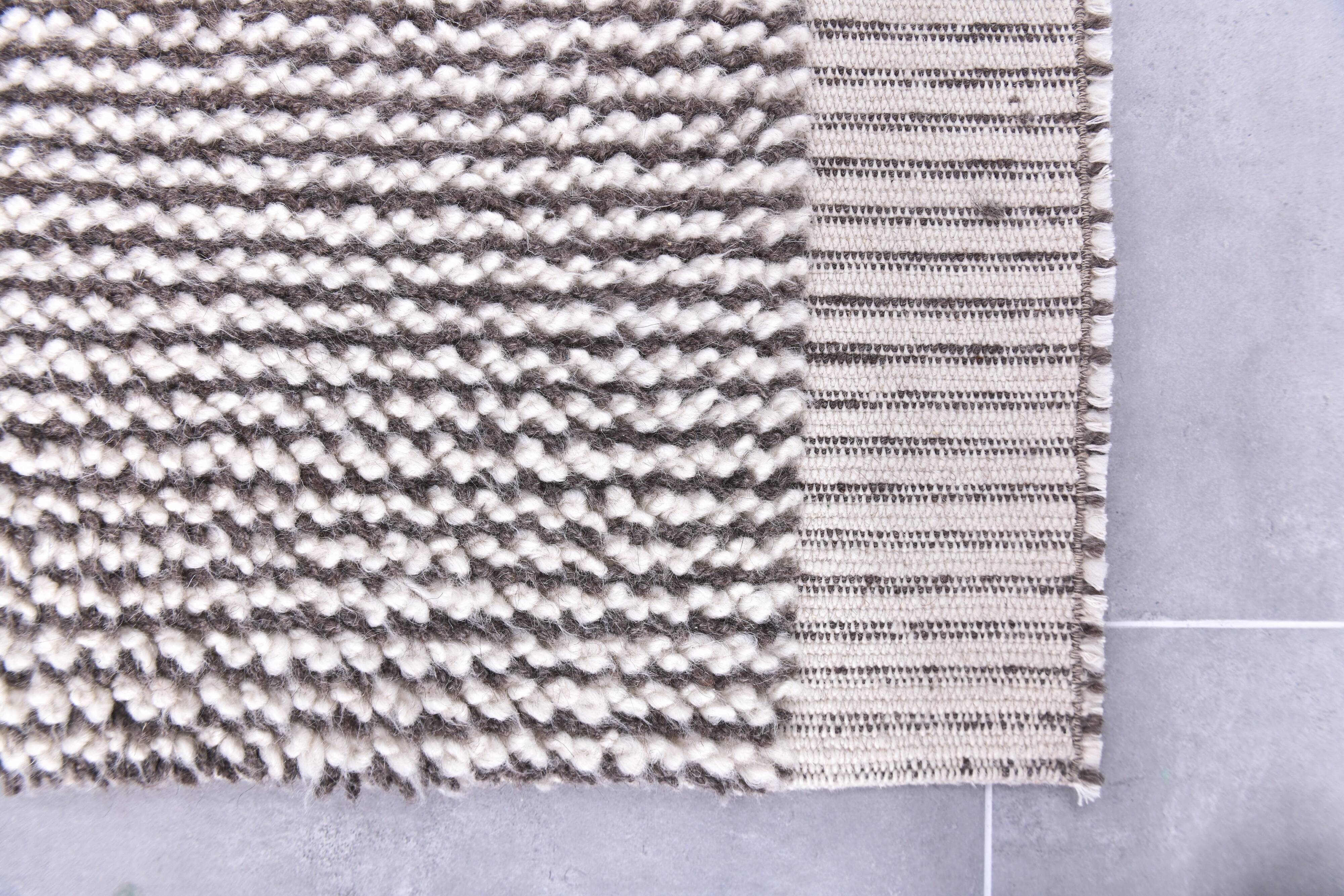 2x10 Brown White Wool Moroccan Runner Rug, 66x302Cm