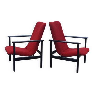 Set of 2 Impala vintage chairs Dutch design red black Fristho Cor Bontebal