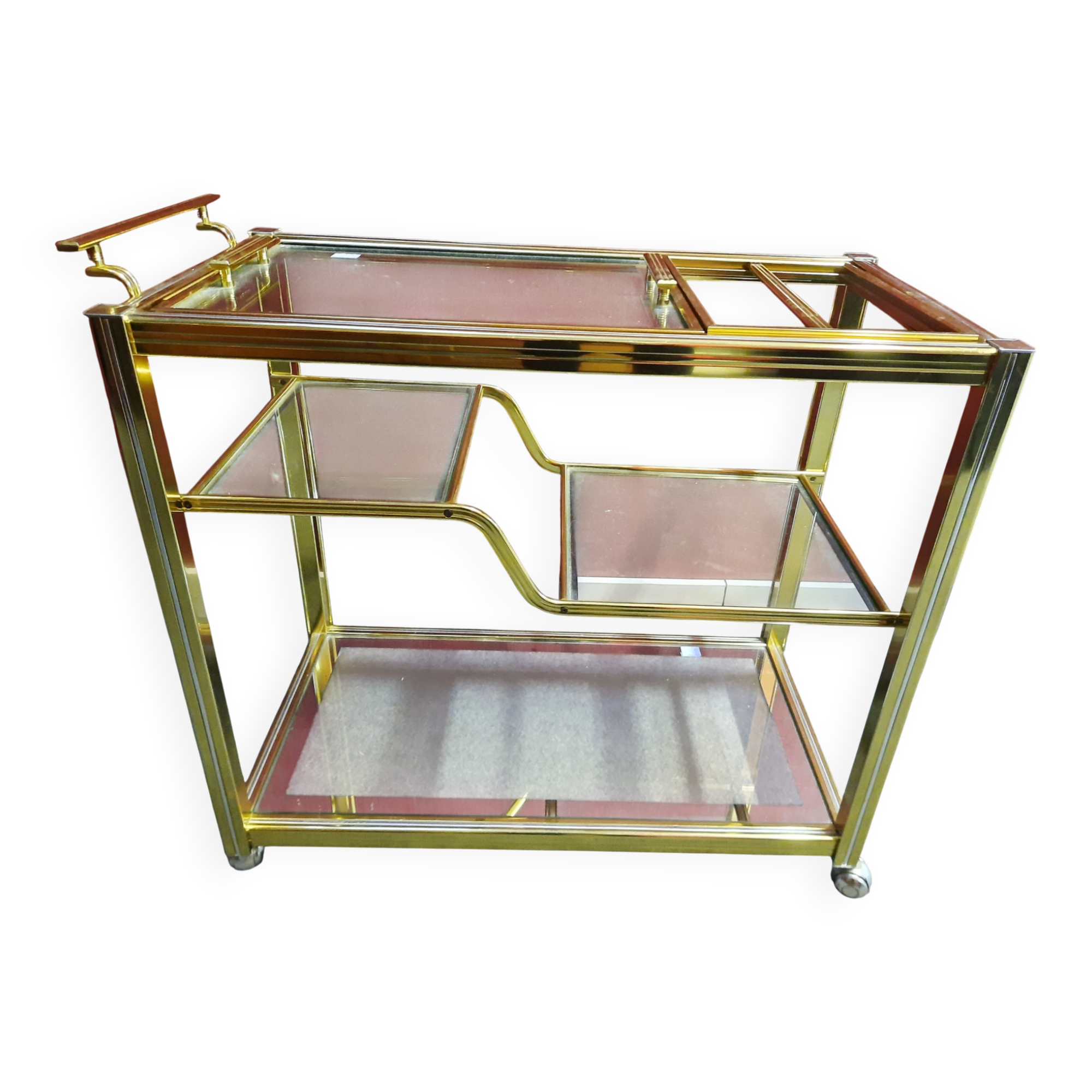 Brass bar table - Pierre Vandel serving trolley