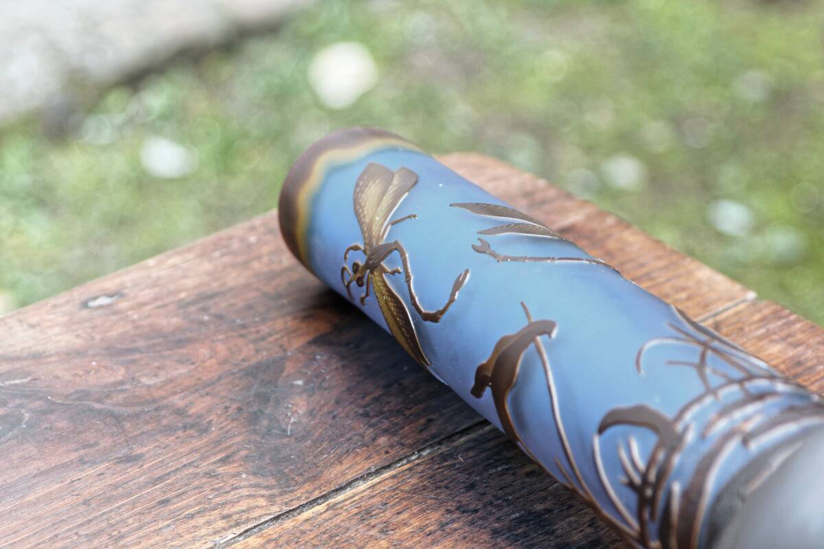Vase with dragonflies, glass paste, in the style of Gallé