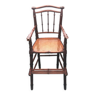 Chaise haute Art Déco en bois et cannage pour enfant