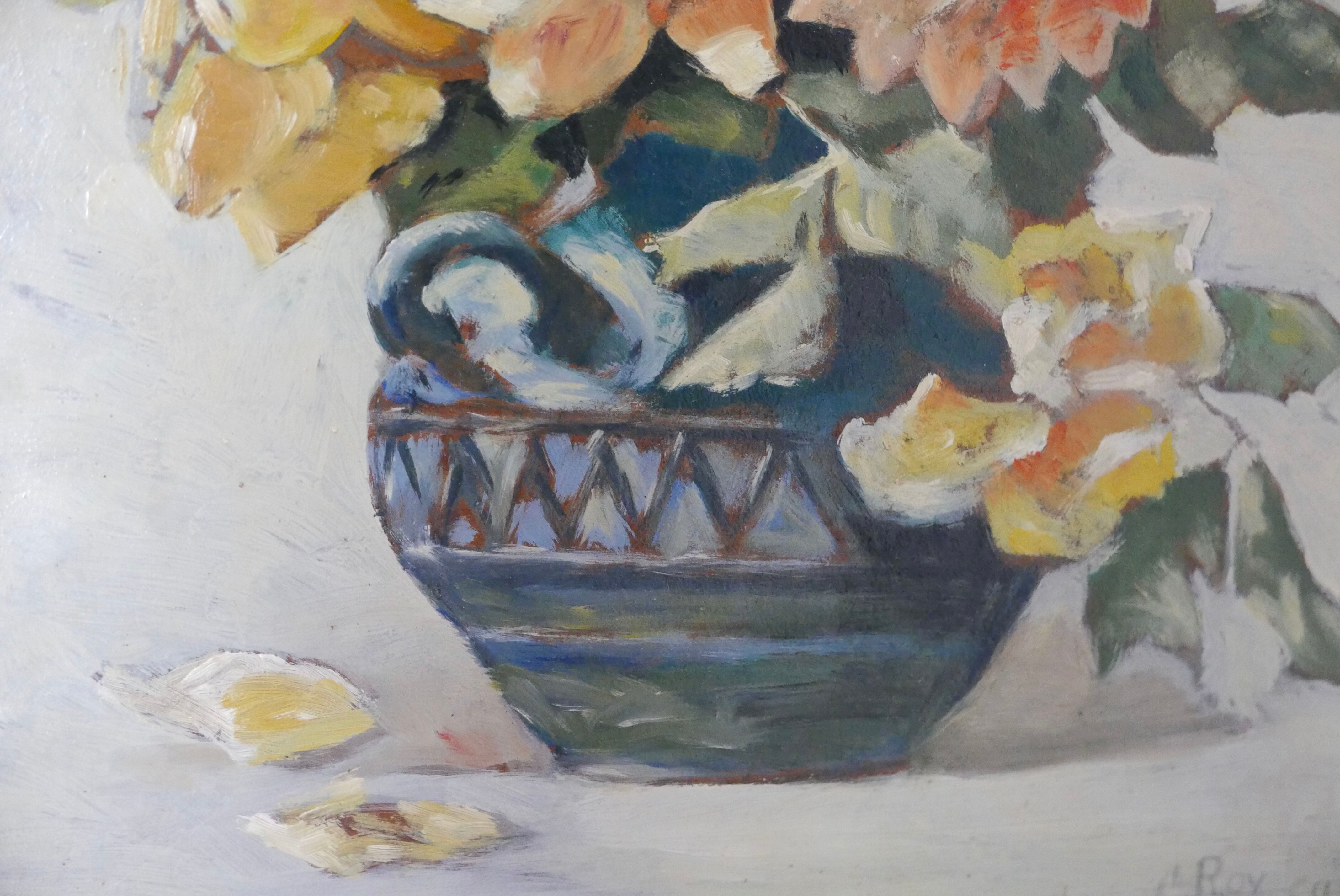 Still life painting, "bouquet" painting by C Roy, 1950s