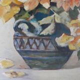 Tableau nature morte, peinture " bouquet " signée C Roy, années 50