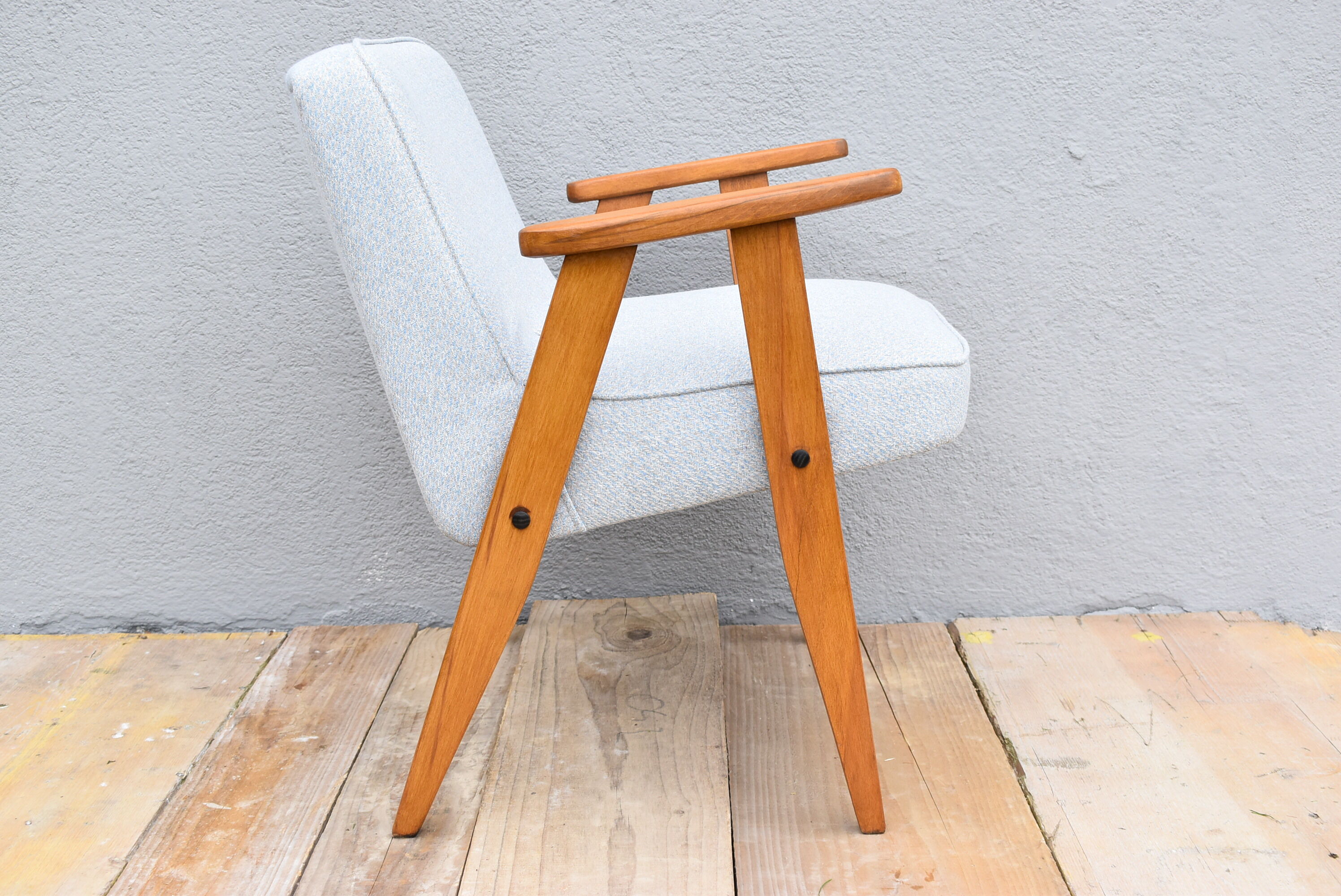 Vintage restored armchair, 1960s, light blue fabric