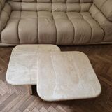 Pair of travertine nesting tables