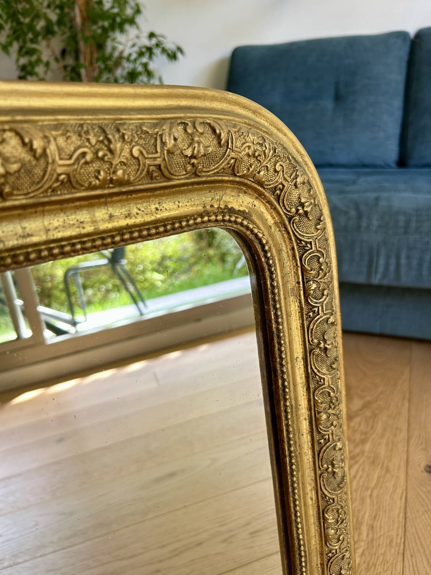 Antique gilded carved mirror - antique glass - vintage - Louis XVI