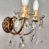 Golden brass wall light and crystal pendants - 2-light rococo light