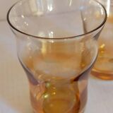 Four iridescent honey blown glass glasses