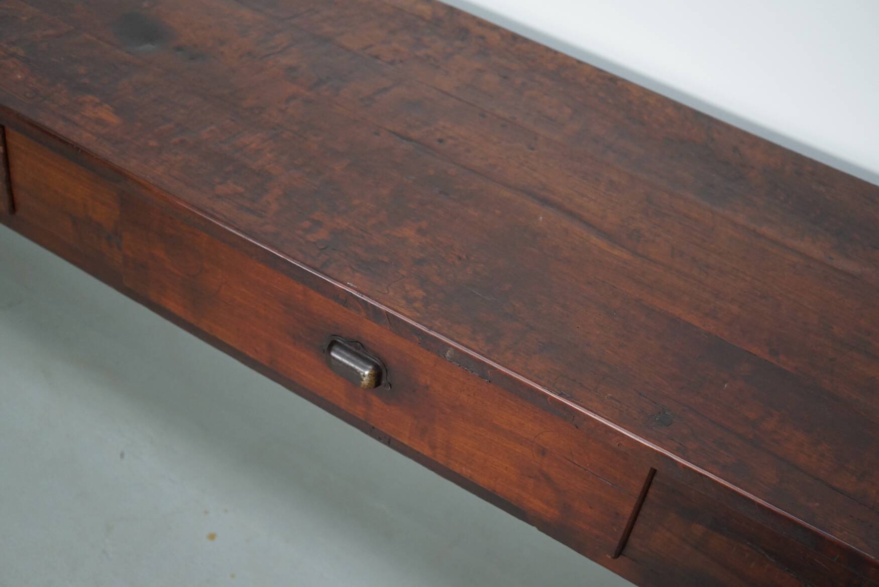 Vintage Large French Teak Rustic Colonial Farmhouse Side Table