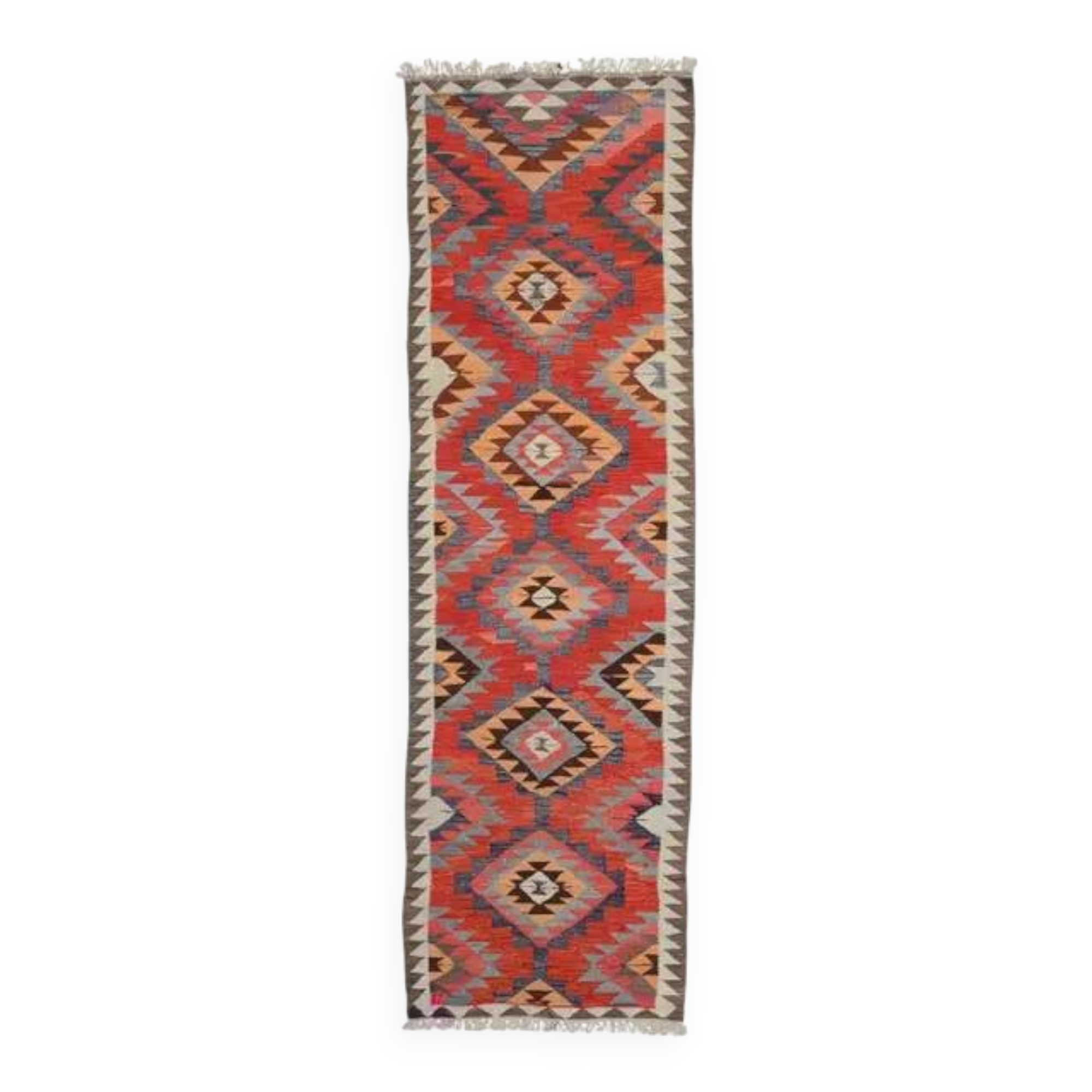 1970s Vintage Turkish Oushak Handmade Wool Cotton Pink Runner Rug 102x335